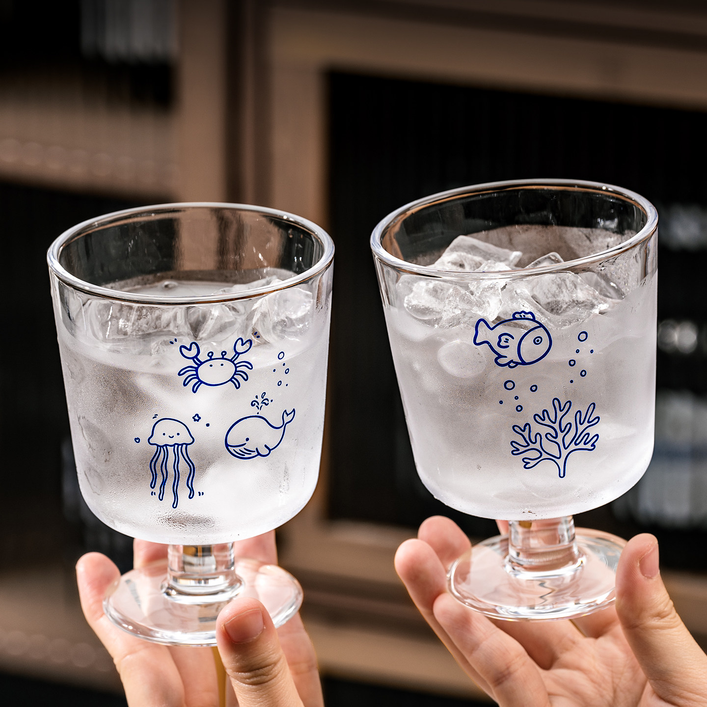 加厚卡通图案高端海洋风玻璃杯