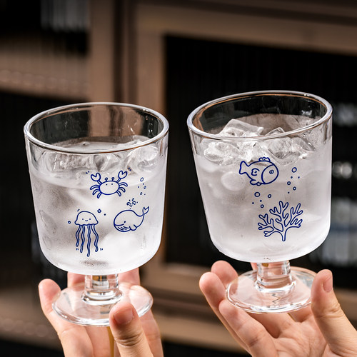 加厚卡通图案高端海洋风玻璃杯