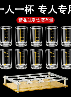 二两白酒杯带刻度家用套装玻璃直身2两半3两毫升小酒杯子轻奢高档