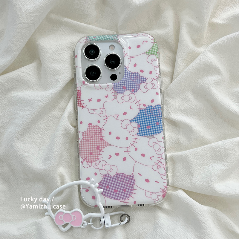 卡通可爱HelloKitty带链条适用苹果16手机壳iPhone14pro小众16PRO新款女款13硅胶15ProMax防摔简约全包软壳套
