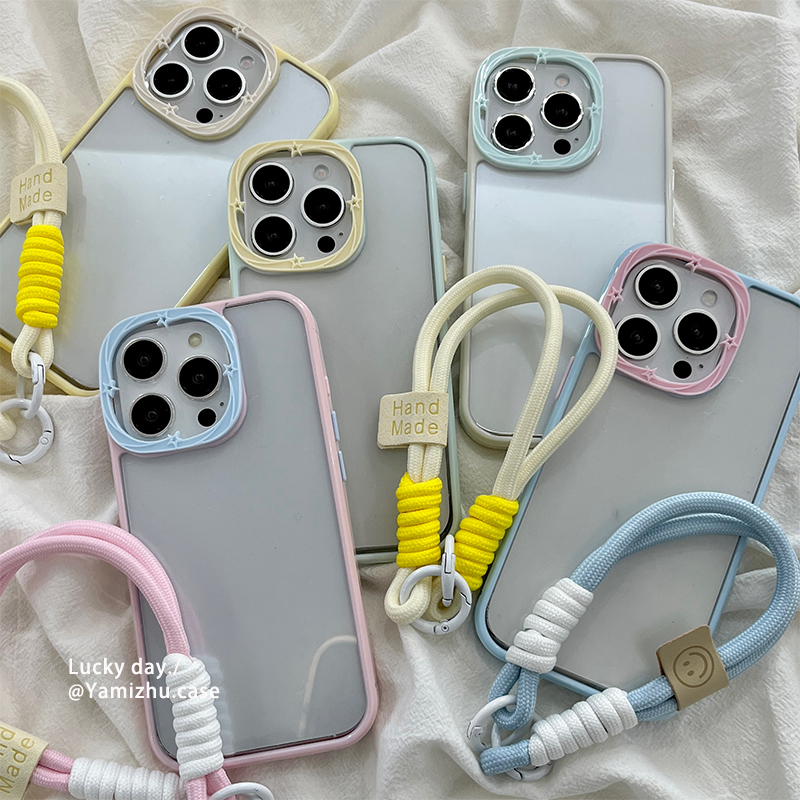 高级感极简透明带挂绳适用苹果16手机壳情侣iPhone14pro小众16PRO新款13硅胶15ProMax女款防摔韩风全包保护套