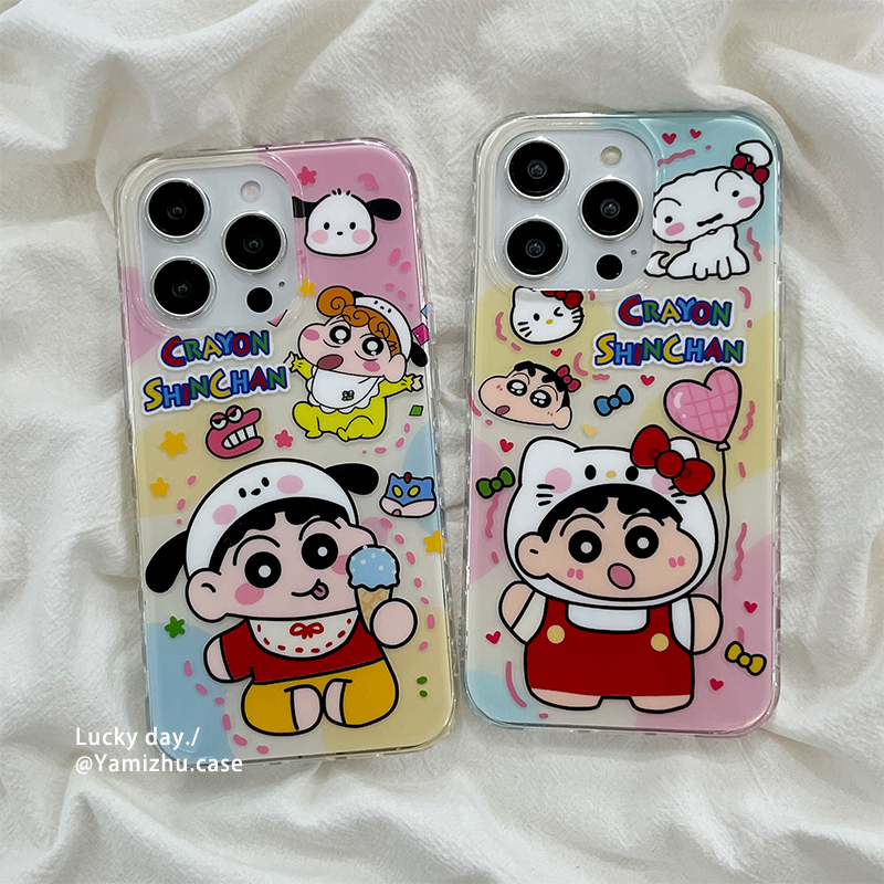 超萌卡通可爱蜡笔小新适用苹果16手机壳iPhone14pro小众16PRO新款网红女款13硅胶15ProMax防摔全包情侣保护套