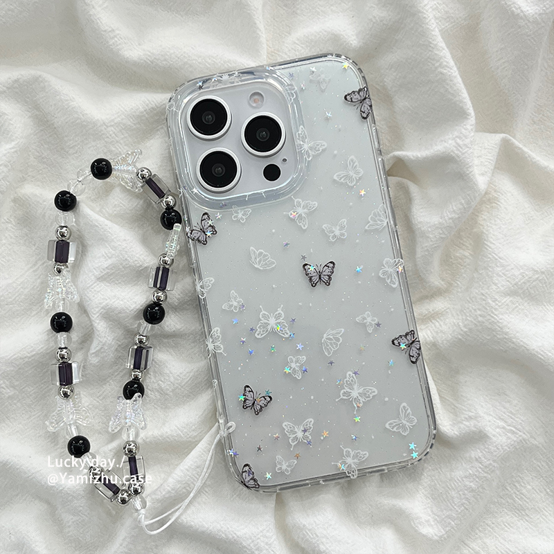 ins小香风蝴蝶带链条适用苹果16手机壳少女心超火iPhone14pro小众16PRO新款13硅胶15ProMax女款防摔全包软壳