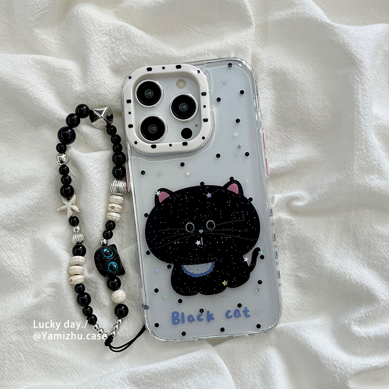 趣味可爱超萌卡通猫咪带链条适用苹果16手机壳iPhone14pro小众16PRO新款女款13硅胶15ProMax防摔创意全包软壳