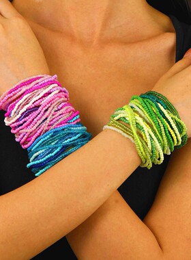 Colored beadings时尚百搭多层彩色渐变串珠手链活弹力多巴胺手串