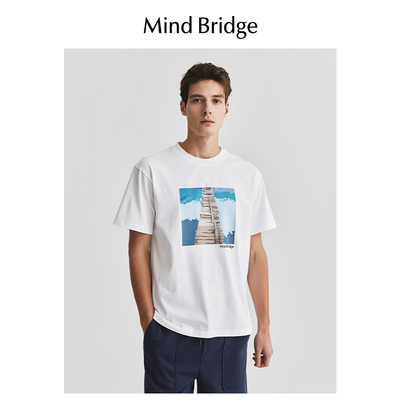 MB MindBridge【纯棉】2025新款美式印花T恤夏季圆领短袖男士半袖