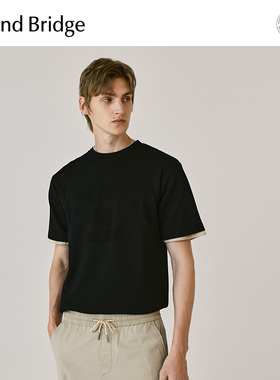 MB MindBridge男士黑色短袖韩版设计感T恤夏季圆领刺绣上衣