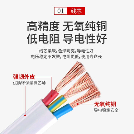 纯铜国标电线家用软线2芯电缆电源线1.5/2.5/4平方二芯铜芯护套线