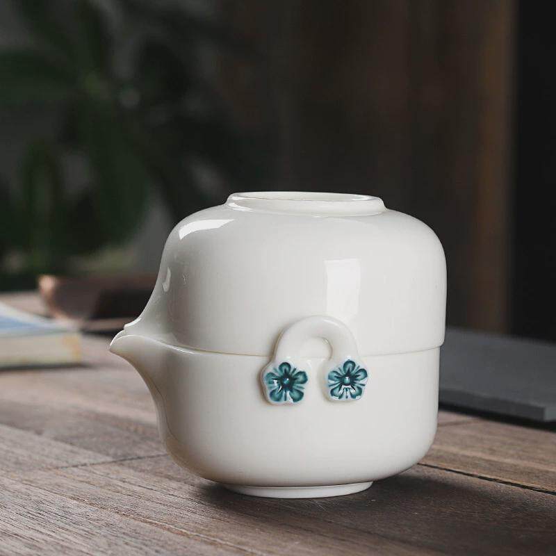 真盛白瓷快客杯一壶三杯办公旅行便携包功夫茶具陶瓷子茶杯茶壶