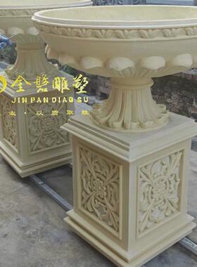 酒店花盆艺术砂岩别墅圆形园林玻璃钢花钵厂家出口中东透光花盆