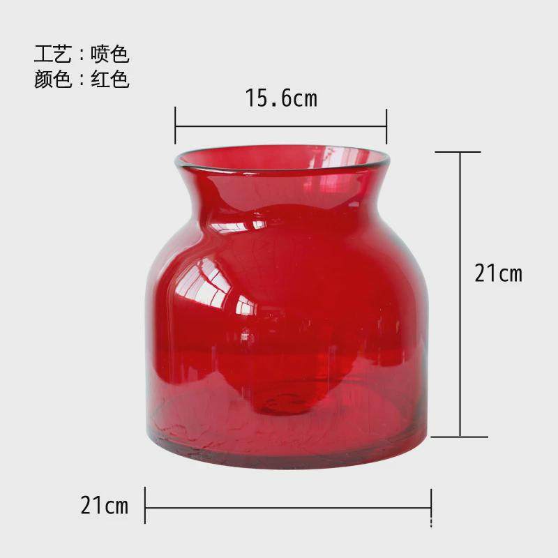特大号轻奢大红色玻璃花瓶富贵竹百合水培插花花器新年家居装饰品