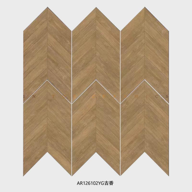 菱形鱼骨木纹砖瓷砖异形复古600x1200仿木地板砖人字拼卧室客餐厅
