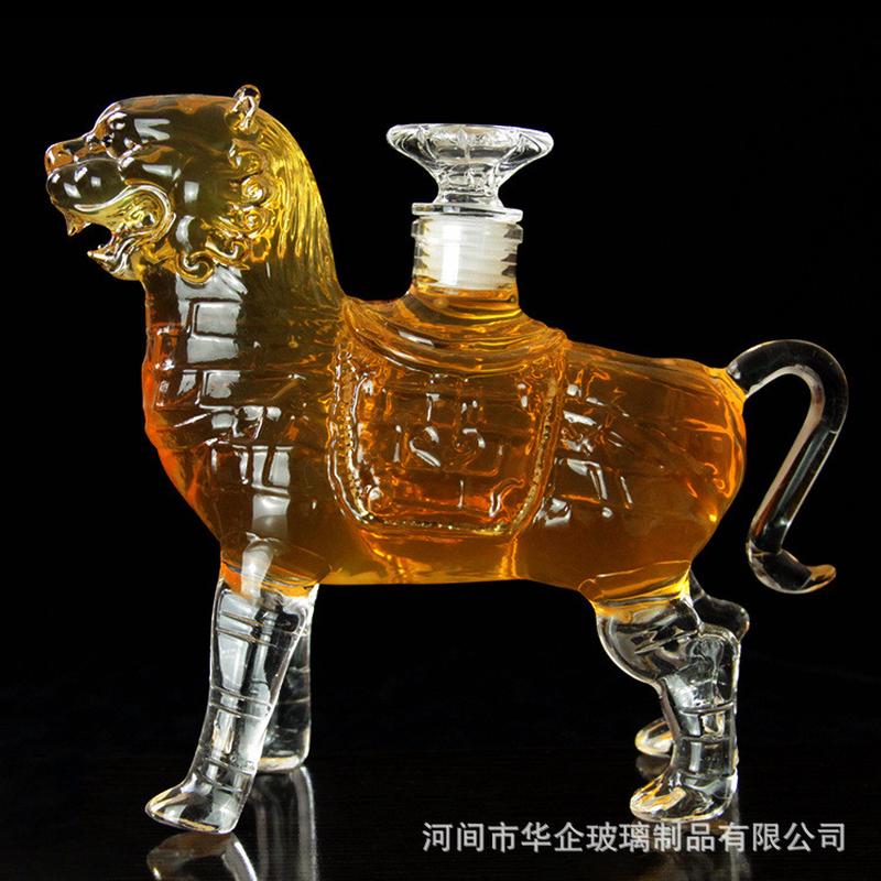 沧州特产镇海吼玻璃工艺酒瓶家居摆件酒瓶空酒瓶艺术白透明狮子瓶