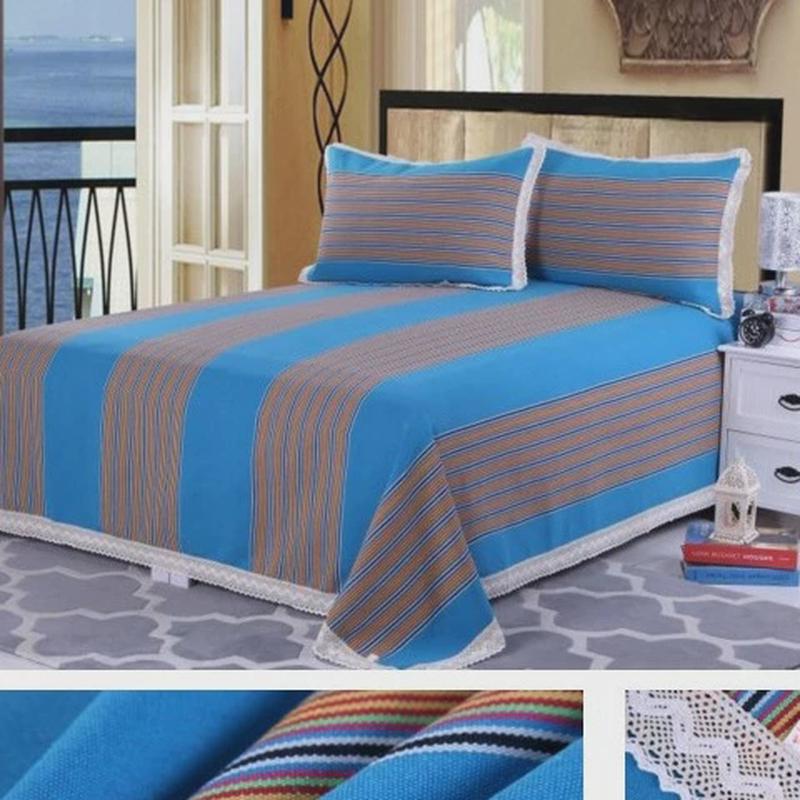 边款加厚老粗布小格子花山东床单三件套五股线土布凉席夏季睡单