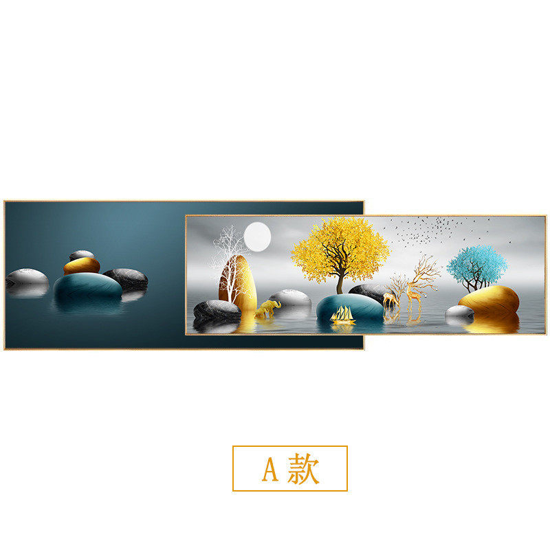 现代轻奢客厅组合装饰画画中画麋鹿沙发背景墙创意简约风景挂画