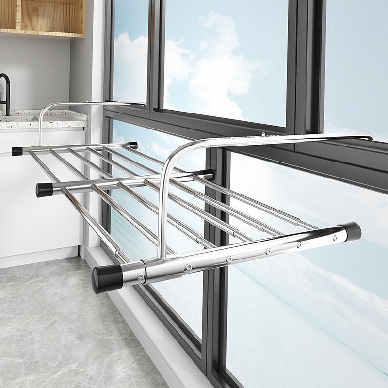 不锈钢窗外阳台晒鞋架防盗窗台挂扣衣架子折叠伸缩晾晒晾衣架