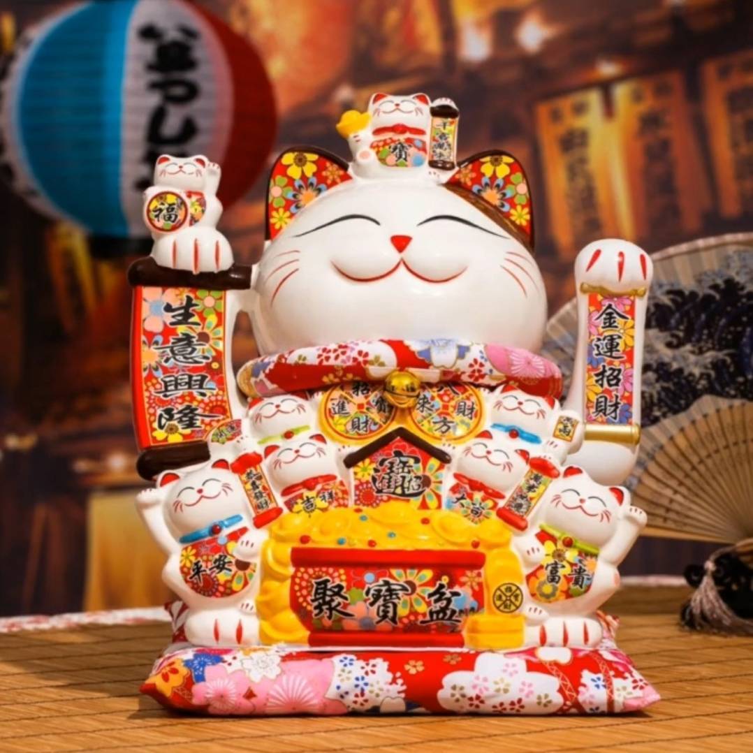 招财猫自动招手招财猫大号开业礼品摆件摆手猫外贸陶瓷工艺品