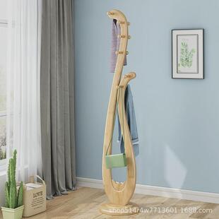 全实木卧室简约白色挂衣架落地衣帽架加粗创意琵琶形立式置物收纳