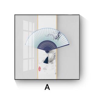 新中式实物立体装饰画水墨扇子工艺挂画客厅玄关酒店样板房壁画