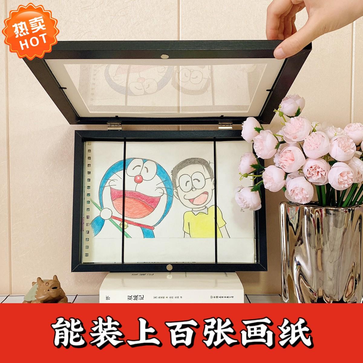 kt儿童储存式画框作品展示框翻盖磁吸相框A4画纸奖状收纳框儿童绘