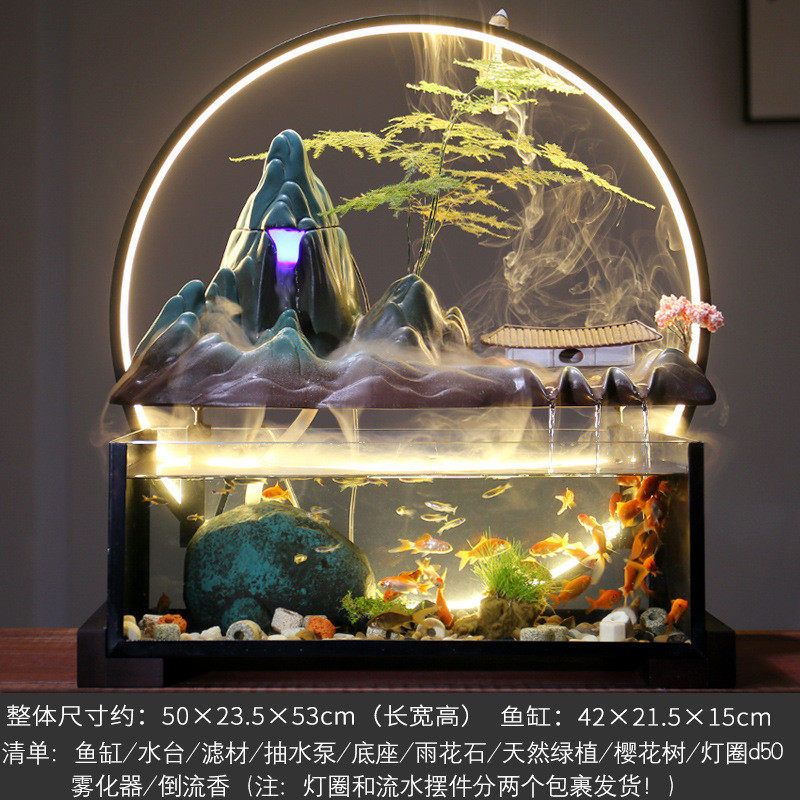 禅意流水鱼缸摆件桌面陶瓷假山喷泉客厅玄关办公创意软装开业礼品