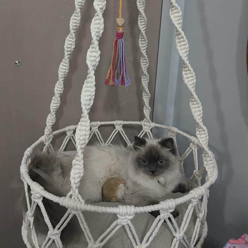 热卖手工编织小猫吊床悬挂室内波西米亚带悬挂套件猫床猫窝