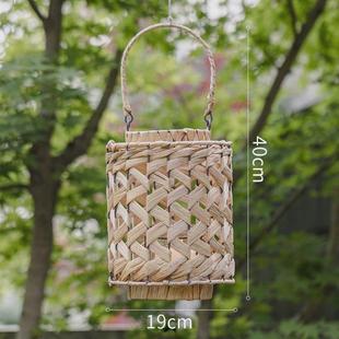 自然色三角草编提手风灯烛台灯笼落地挂饰摆件田手工编织新款