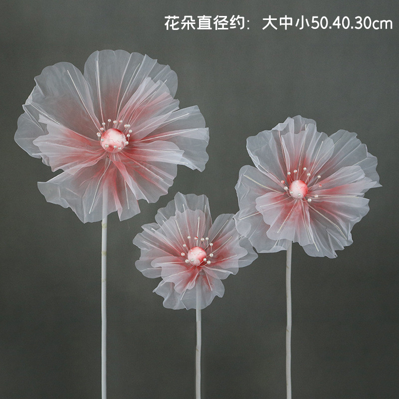 新款婚礼装饰路引花橱窗装饰花道具手工丝网花纸花丝网婚庆透明花