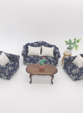 热销1:12dollhouse娃娃屋沙发12分家客厅摆件具沙发三件套仿真沙