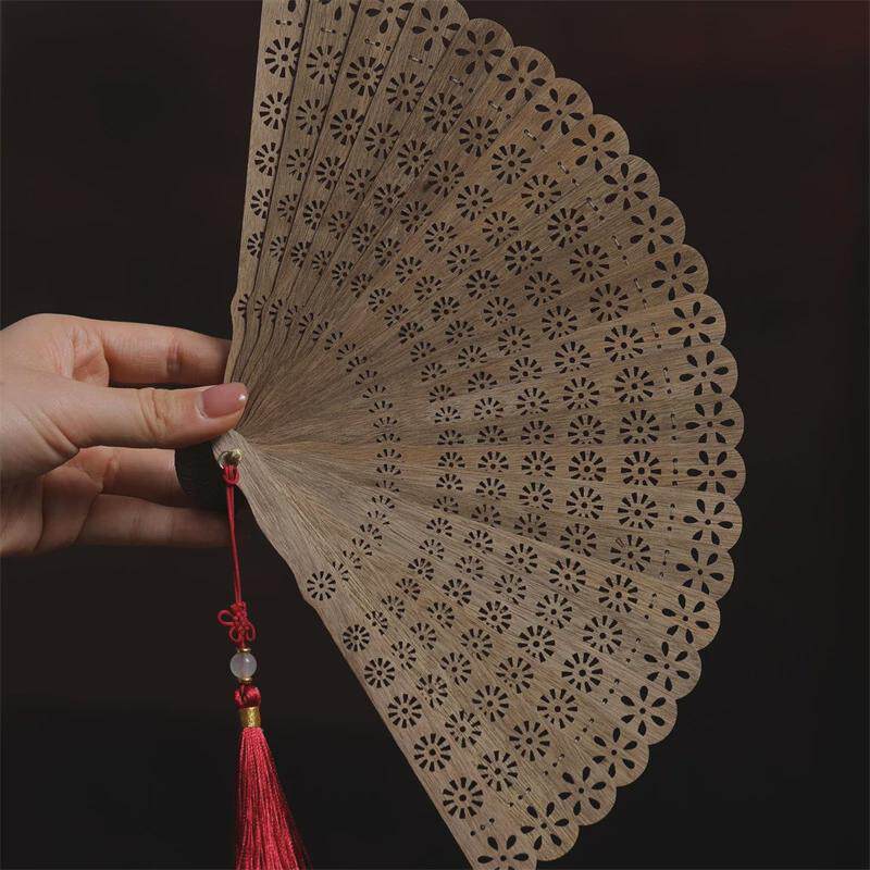 苏扇金丝楠木小叶桢楠折扇实木镂空乘凉非摆件礼古典工艺遗送
