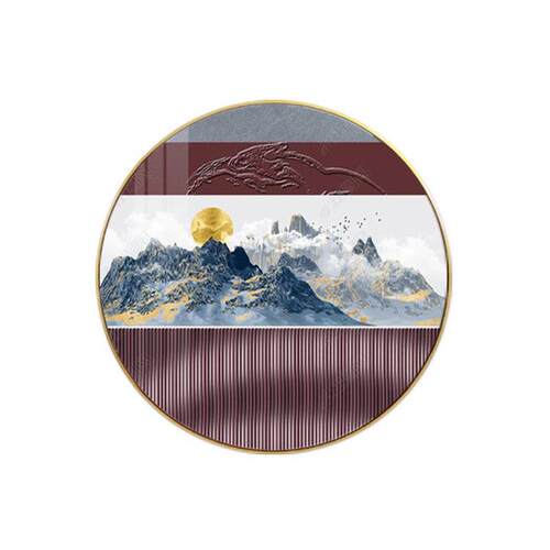 意境水墨挂画新中式圆形装饰画入户客厅山水画玄关画走廊尽头壁画
