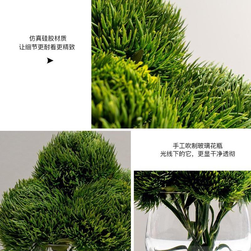 新中式假水仿真花玻璃插花器办公桌会议室花艺茶几小摆件