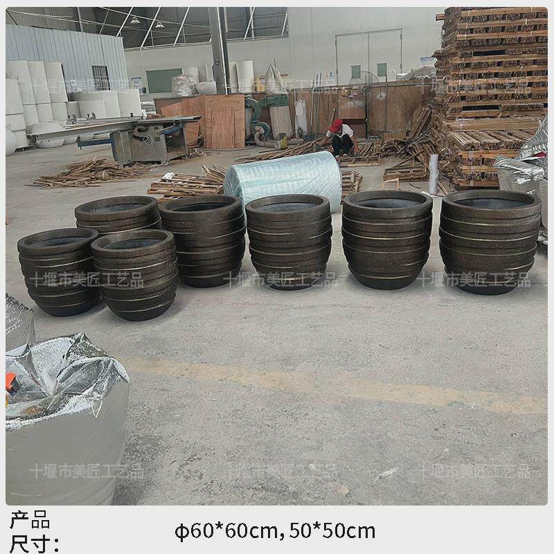 玻璃钢螺纹花盆商场条纹花钵造型波浪花器酒店美陈大花缸艺术花器