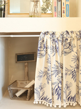 美式复古大花简美门帘窗帘半帘挂钩免打孔洛可可