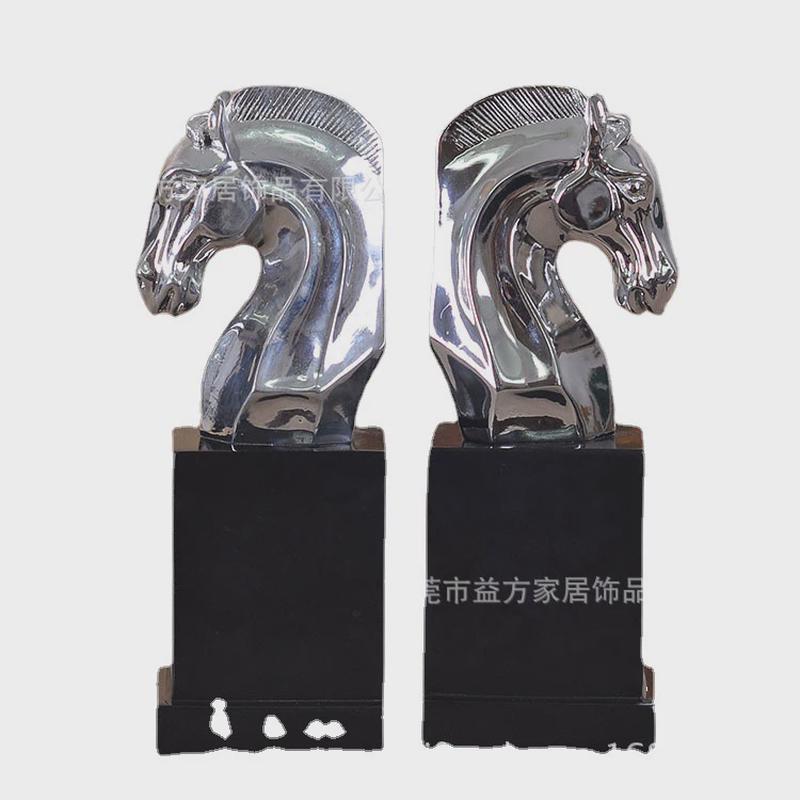 欧式送礼工艺品创意摆件树脂电镀马头书靠书挡书立样板房批发