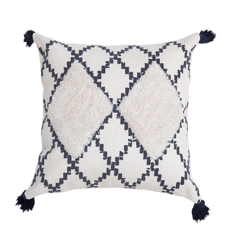 圣雪沙发靠垫风格棉线编织印花簇绒家居百搭抱枕套汽车腰靠抱枕套