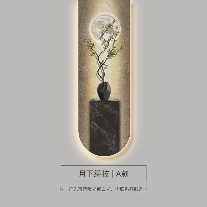 带灯入户玄关装饰画定制轻奢走廊现代挂画绿植客厅壁画创意墙饰图片