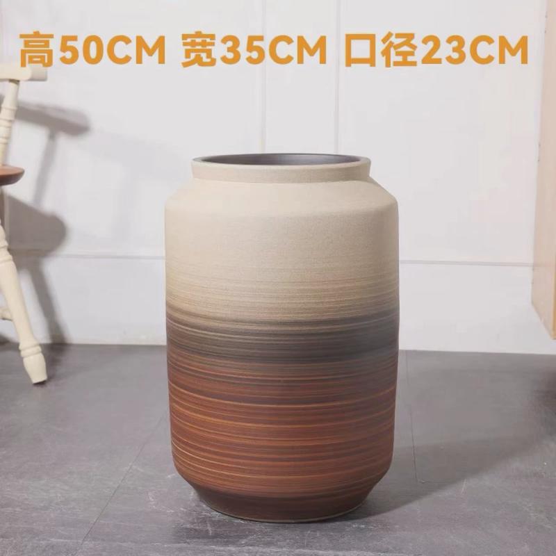 落地陶瓷大花瓶酒店插干花简约装饰陶罐客厅新款摆件客厅餐厅软装