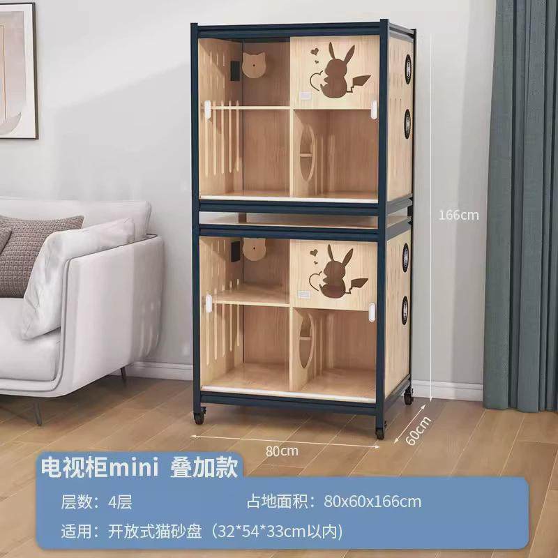 萌助新款猫柜电视柜实木豪华猫别墅超大空间室内猫柜展示柜猫窝