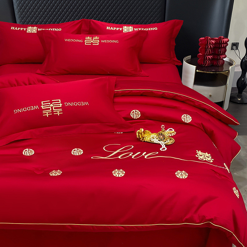 热销2025新款亲肤棉磨毛婚庆刺绣喜被大豆被冬被四季送礼春秋陪嫁