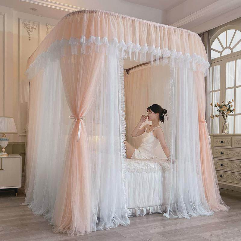 新款u型导轨蚊帐轨道式加粗加高帐加密支架纱浪漫公主仙女风蚊帐