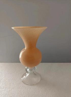 中古法式复古花瓶高脚圆肚长颈喇叭口花器琉璃轻奢玻璃瓶