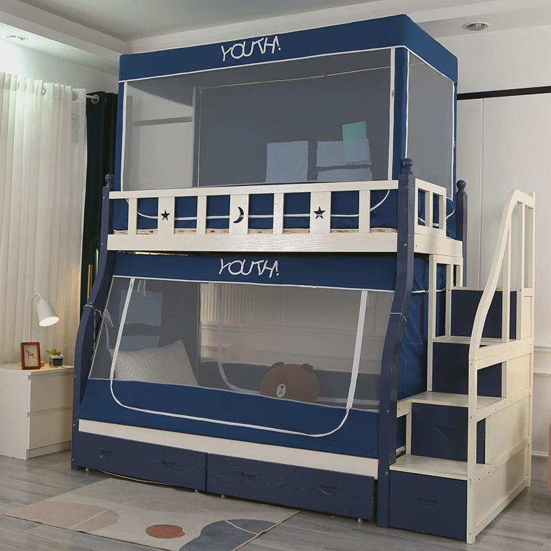 家用梯形子母床双层床帘遮光一体式梯形儿童蚊帐防尘小屋