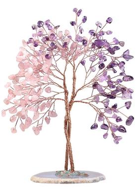 创意水晶同心装饰摆件树能量水晶碎石玛瑙片底座工艺品桌面树