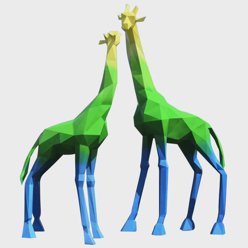 落地大型不锈钢雕塑切面长颈鹿创意公园户外摆件仿真动物情侣鹿
