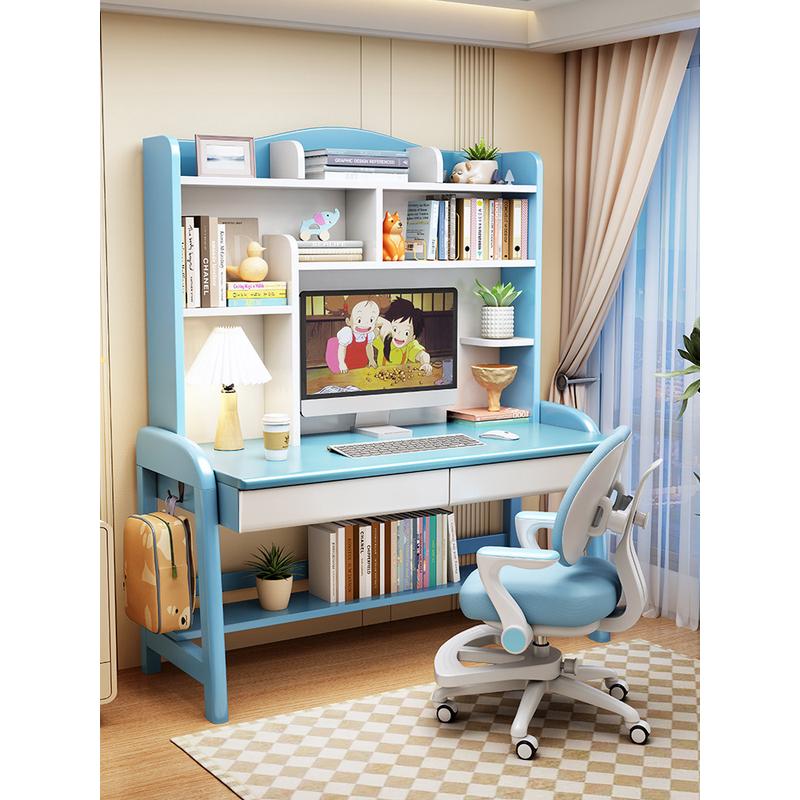 热销xh儿童学习桌子中小学生实木可升降小孩子书桌带书架家用课桌