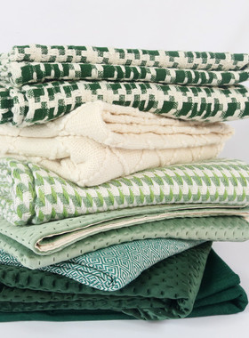 热销m2o8轻奢墨绿色沙发毯浅绿色床尾毯床尾巾样板间搭毯千鸟格针