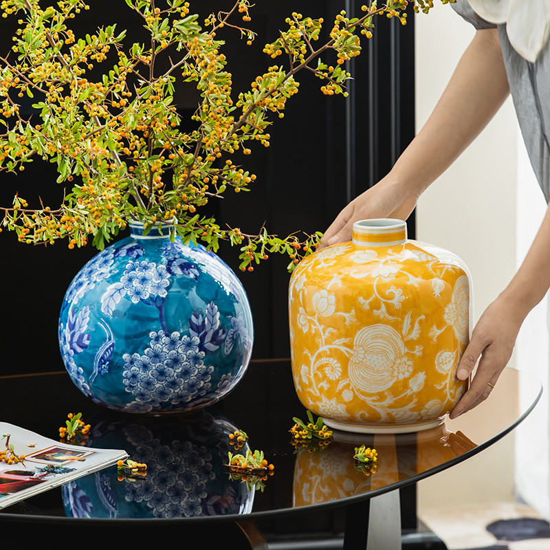 嘉彬家居新中式家居陶瓷花瓶客厅玄关桌面插花摆件青花瓷装饰高档