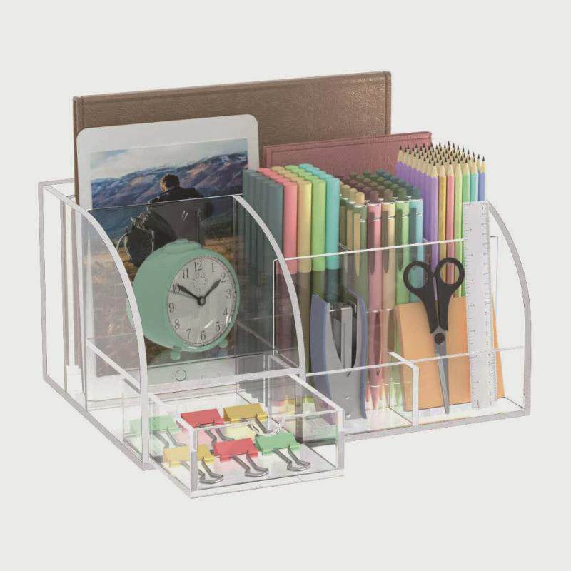 现货亚克力物品收纳盒透明桌面文件整理架带抽屉小文具收纳盒