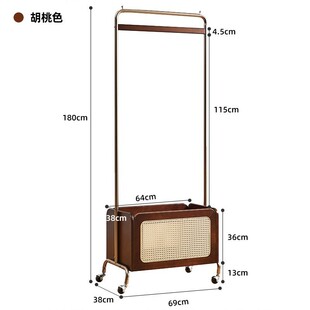 家挂衣架实木藤编逸收纳筐一体卧室落地衣帽架家用转角置物架衣架